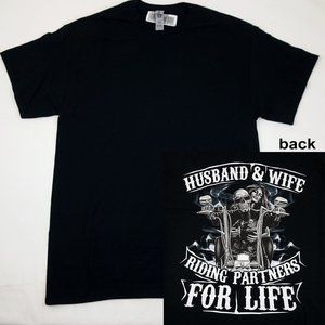 Husband & Wife Riding Partner for Life t-shirt Medium Black Biker M Motorcycle